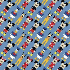 Cotton Mickey and Friends Crossy Road Blue Fabric Print by the Yard D761.55