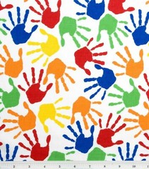 FAT QUARTER FABRIC PAINTED HANDS HAND PRINTS COLORFUL FUN NOVELTY COTTON FQ