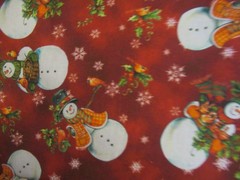 JO-ANN Snowmen & Holly W/BIRDS on Red Cotton Fabric SBTYX44″W NEW