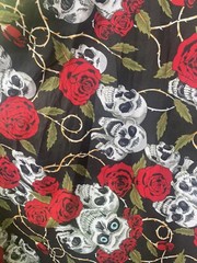 Red Rose Skull Poly cotton blend fabric By The Yard
