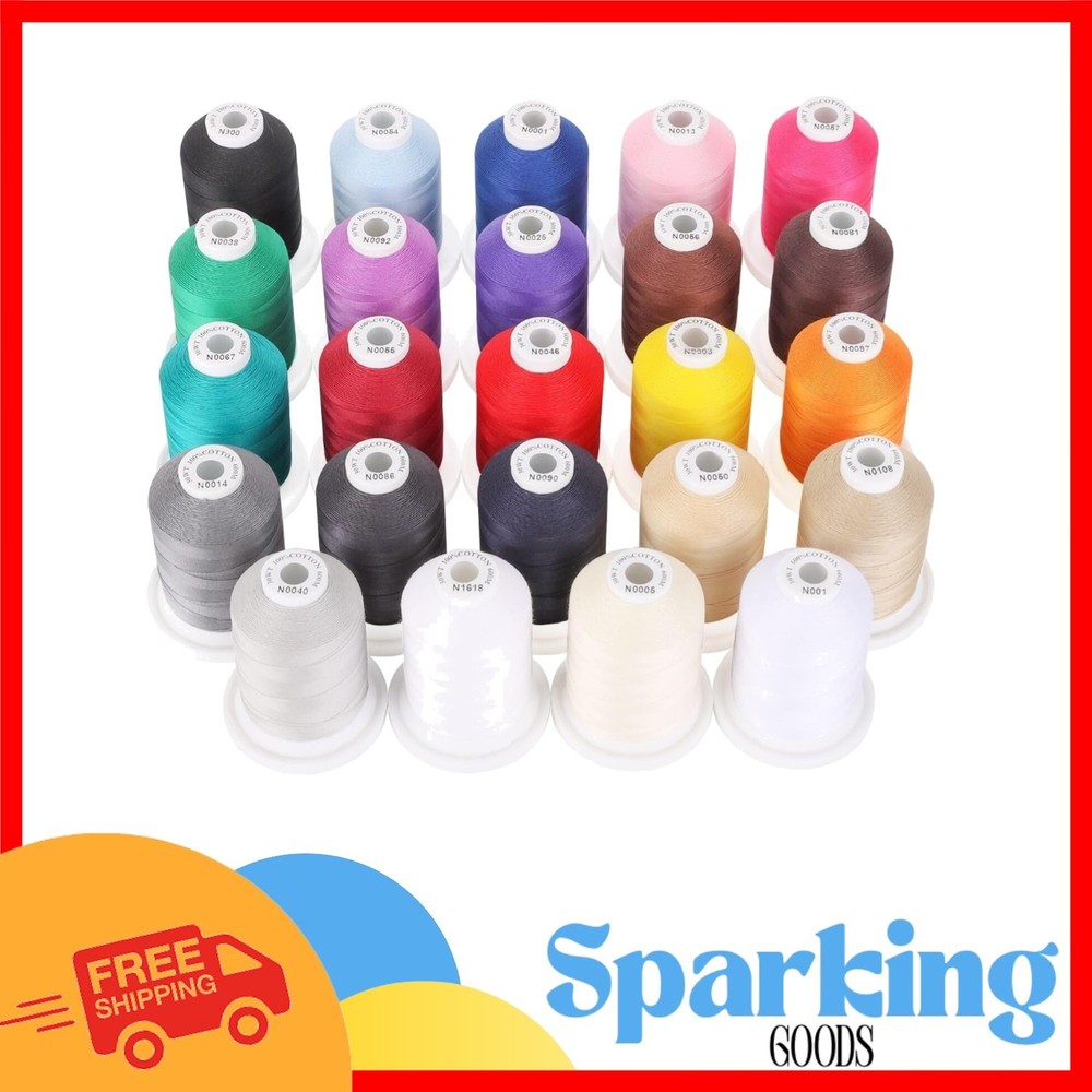 Multi-Purpose 100% Cotton Thread – 600M Spools in 24 Vibrant Colors for Crafters