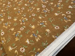 VTG 70s DITSY blue yellow green on caramel brown 100% COTTON FABRIC 2 YDS 42″ W