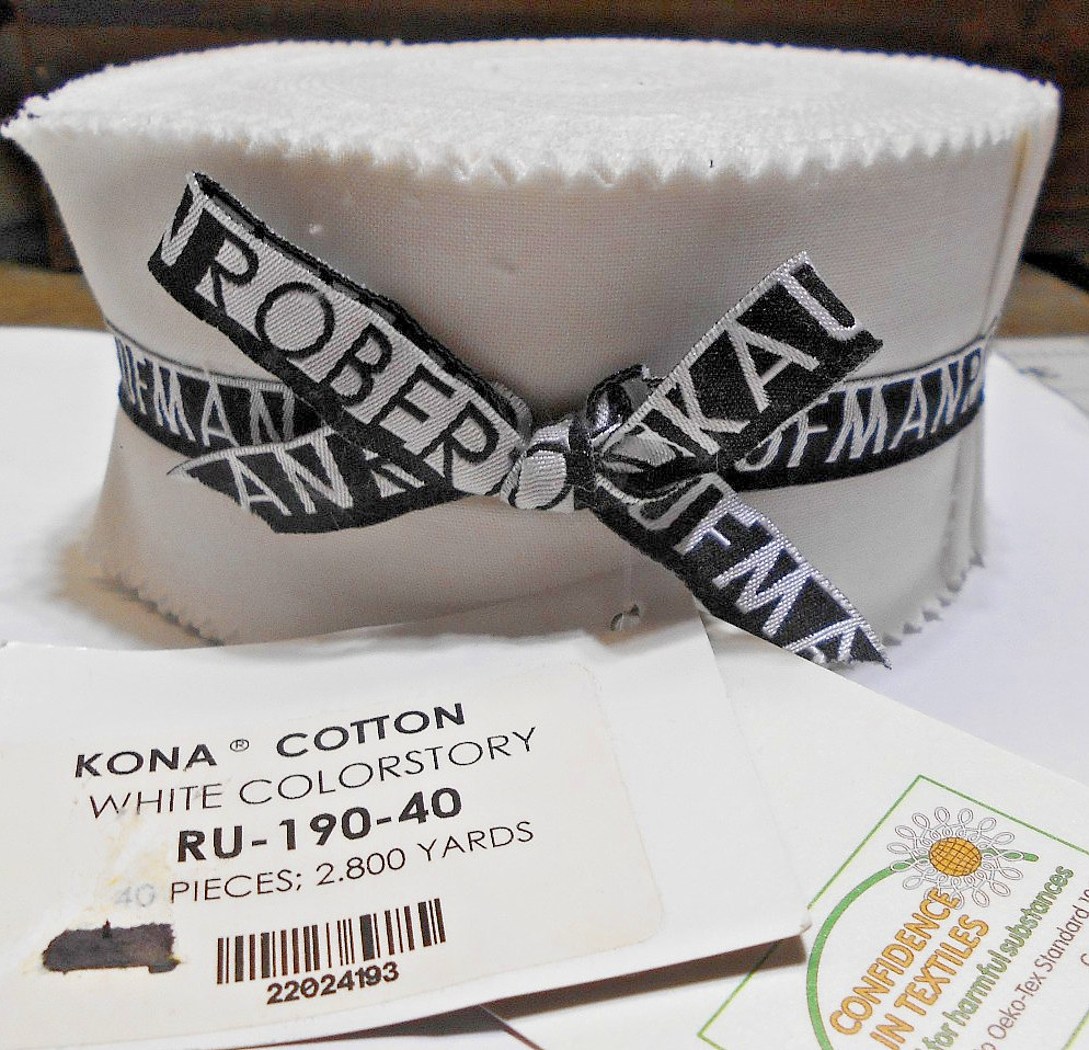 ROBERT KAUFMAN #RU-190 40 KONA COTTON SOLID WHITE JELLY ROLL
