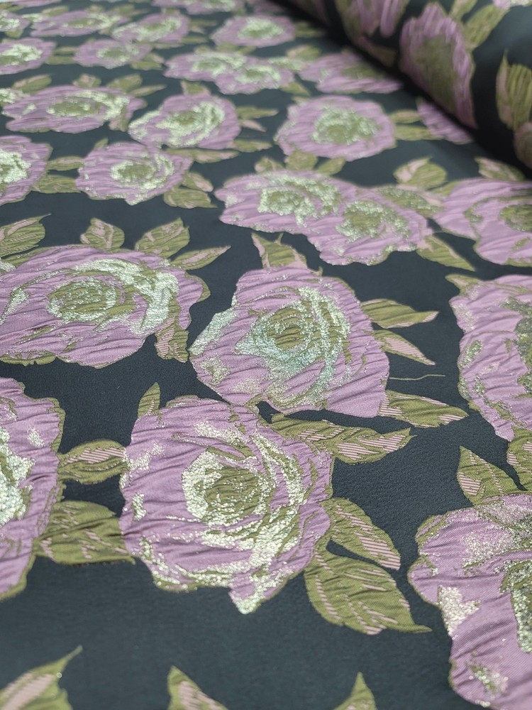 Mauve Gold Floral Metallic Brocade Fabric Sold By The Yard Black Jacquard Emboss