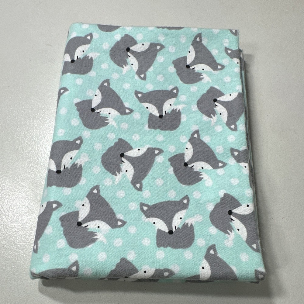 Joann Snuggle Flannel Cotton Fabric Aqua Gray White Fox Print 1 yd.