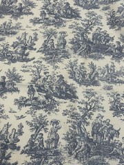 Vtg Waverly Rustic Toile Cotton 98 X 56” Retired Fabric Indigo Blue & White