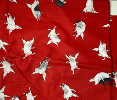 Andover Fabrics Olivia The Pig Frolicking Playing on Red Fabric BTFQ 22″ X 18″