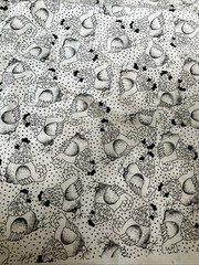 1/2 Yard 2001 Black & White Illustrated Chickens by Fabric Traditions Cotton