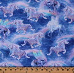 Cotton Unicorns Rainbows Magic Animals Purple Fabric Print by Yard D770.96