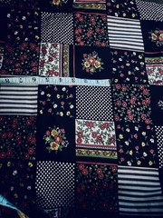 VTG Black & Brights Faux Ditsy Dots & Stripe Patchwork 3 ” SQ Cheater Quilt BTFQ