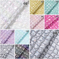 3D Bubble Plaid Puff Shiny PU Fabric Cotton Padded Quilted Embossed Waterproof