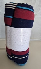 3 yards Stone Harbor “Jersey” Feel fabric Blue/Burgundy/Aqua Striped 108″x45″