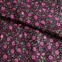 1.3 YD Vintage Floral Fabric Wine Red Broadcloth Cotton Duck