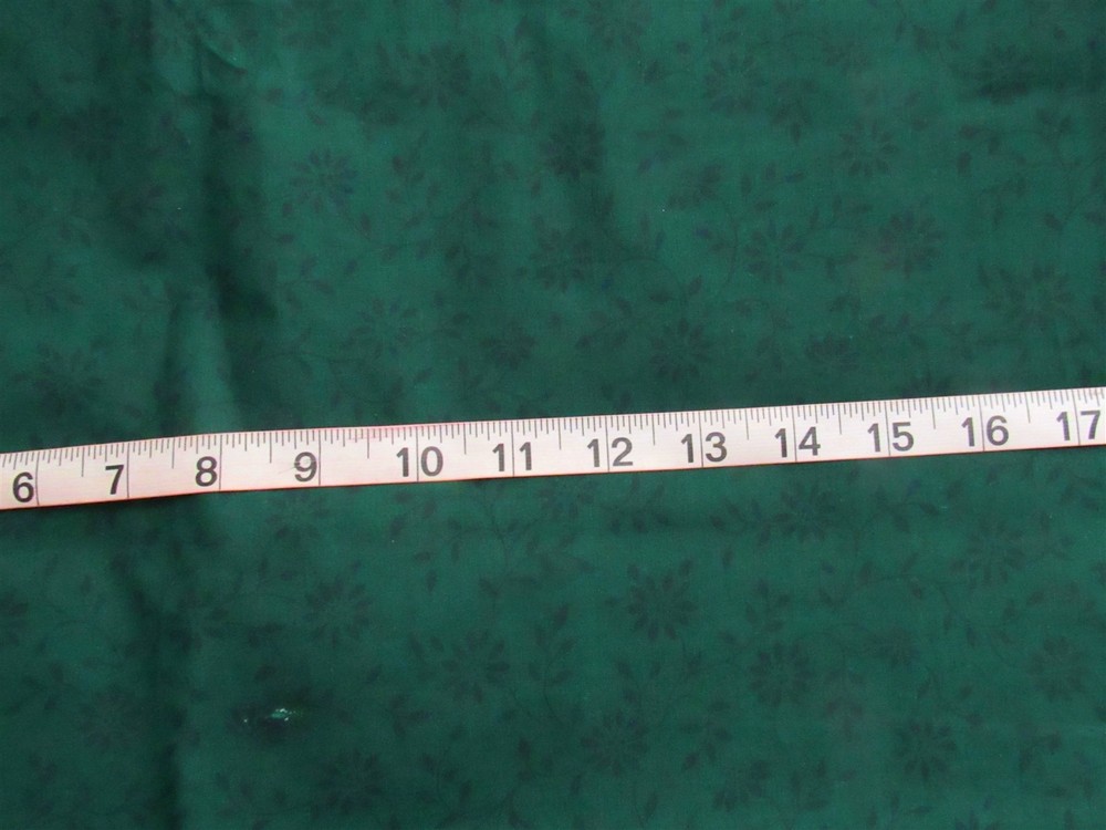 1 yd 100% Cotton Fabric Dark Green with Dark Blue (Black?) Flowers & Stems