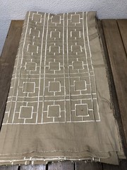 Maxwell Geometric Squares Embroidery Trellis Fabric Grand Central Tan 60x3Yd New
