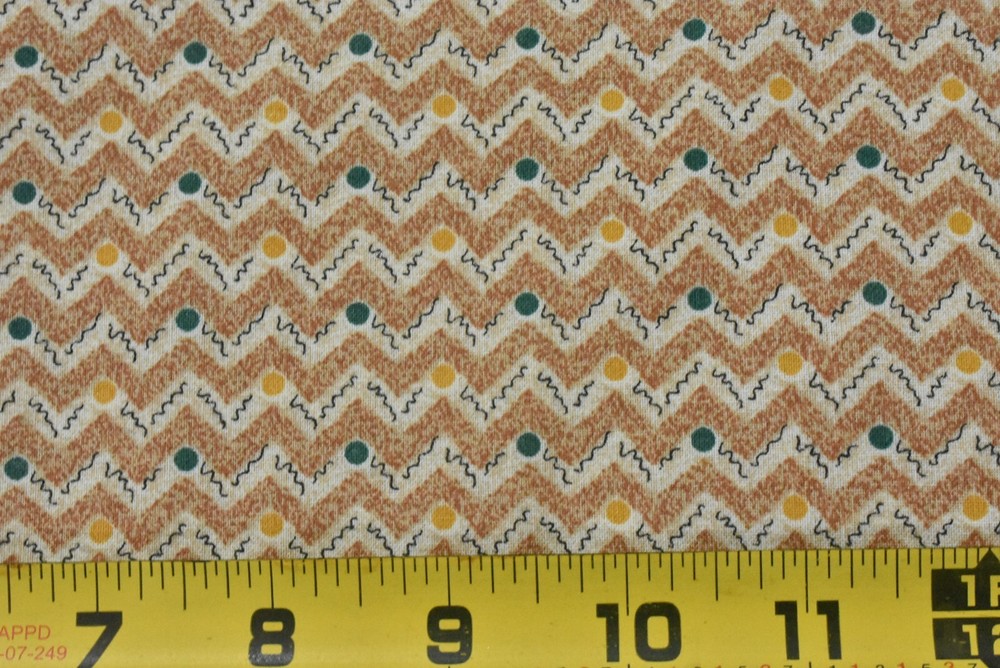 By 1/2 Yd, Vintage, Brown & Cream Chevrons, Purple & Yellow Dots, Springs, V272