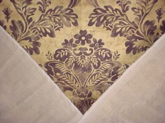 8Y Mulberry FD255 Fresco Charcoal Gold Handprint Damask Linen Upholstery Fabric