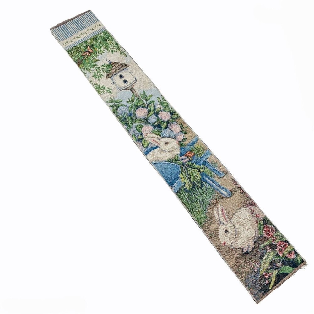 Garden Variety Spring Easter Bunny Unfinished Tapestry Bellpull Fabric Remnant