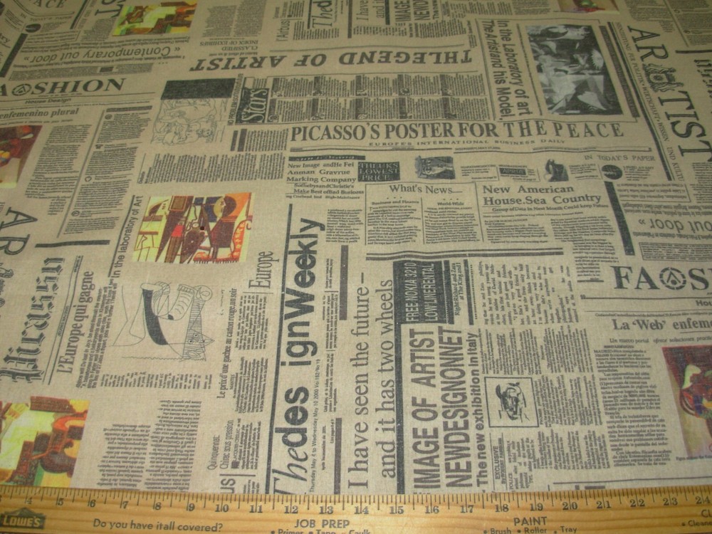 2 YDS~NEWSPAPER WRITING COLORED COTTON DRAPERY UPHOLSTERY FABRIC FOR LESS