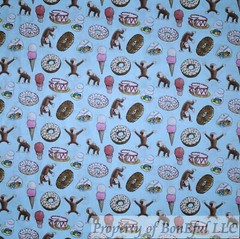 BonEful Fabric FQ Cotton Quilt Blue Curious George Monkey Ice Cream Donut Candy