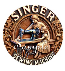 Vintage Singer Sewing Machine -Fabric Art Quilt Block/Panel -Spool Label -SNG11