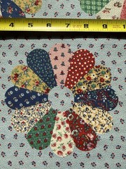 VTG Concord CHEATER QUILT 5 YD Blue Cottagecore Fabric Calico Dresden Plate