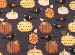 Pumpkin Crow Folk Art on Brown Fall Autumn Cute JoAnn Cotton Fabric 42×35