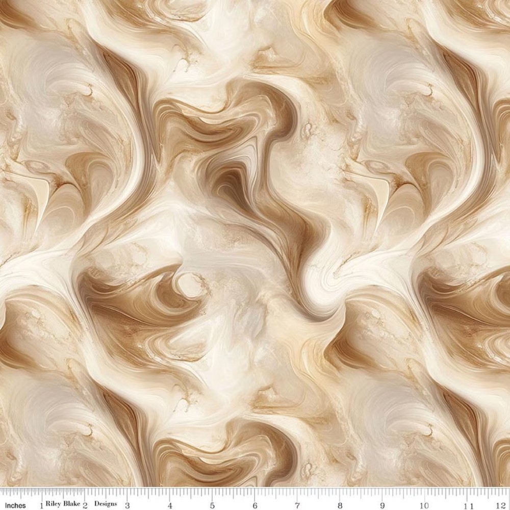 Coffee Time Swirl Brown Cotton Fabric