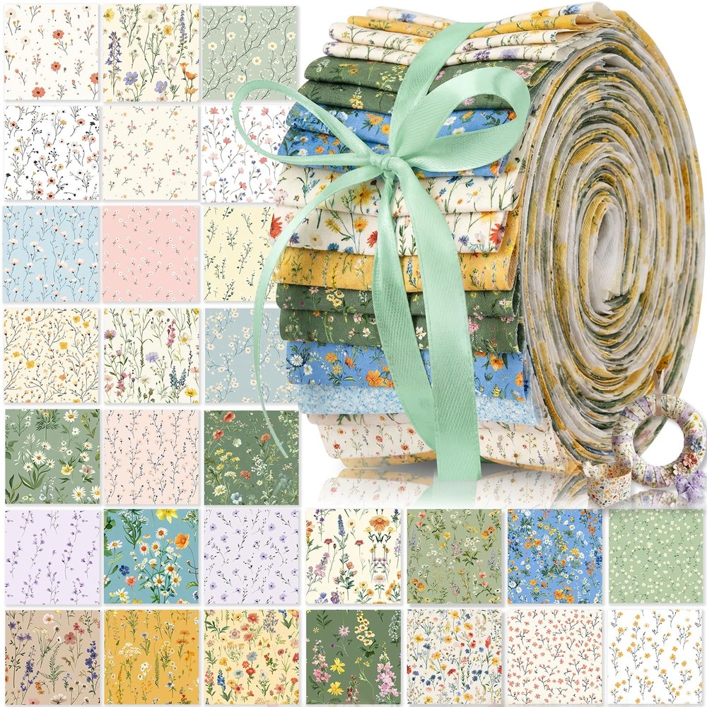 60 PCS Spring Floral Quilting Fabric 2.6×40 Inch Cotton Strips Bundles