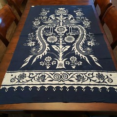Peacock Floral Batik Fabric Chinese Indigo Cotton Y2K from Shanghai Museum 57×35