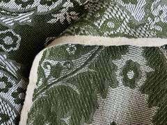 VTG Olive Green Silver Grey Woven Jacquard Damask Drapery Or Upholstery Fabric