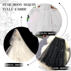 Black Glitter Tulle Fabric Roll with Star Moon Sequins, 1 Yard x 54 Inch