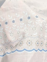Vintage Blue Flocked Fabric Floral Scallop Faux Eyelet Lacy Design 2 yards x 45″