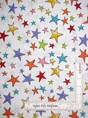 Loralie Designs Scattered Stars Multi Color on White Cotton Fabric By The Yard