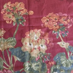 Thibaut ‘Washington’ 100% Linen Fabric Red Floral Geraniums 1.97 Yds X 54”
