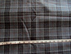 1 3/4 yd x 60″ Wool Fabric Plaid Grey, Dark Grey, Muted Red & Off White