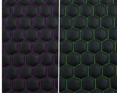 Hexagon Vinyl Grain Quilted Faux Leather Upholstery Fabric | Purple Green 55″