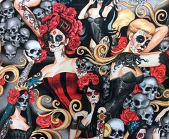 AH243 Las Elegantes Sexy Pin Up Girls Goth Vampire Tattoo Cotton Quilt Fabric