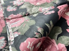 1 yard Marcus Brothers Textiles Fabric Black w Floral Pink Mauve Roses x44″ wide
