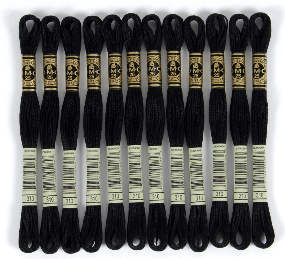 DMC 6-Strand Embroidery Cotton Floss – Black – 12/Pkg
