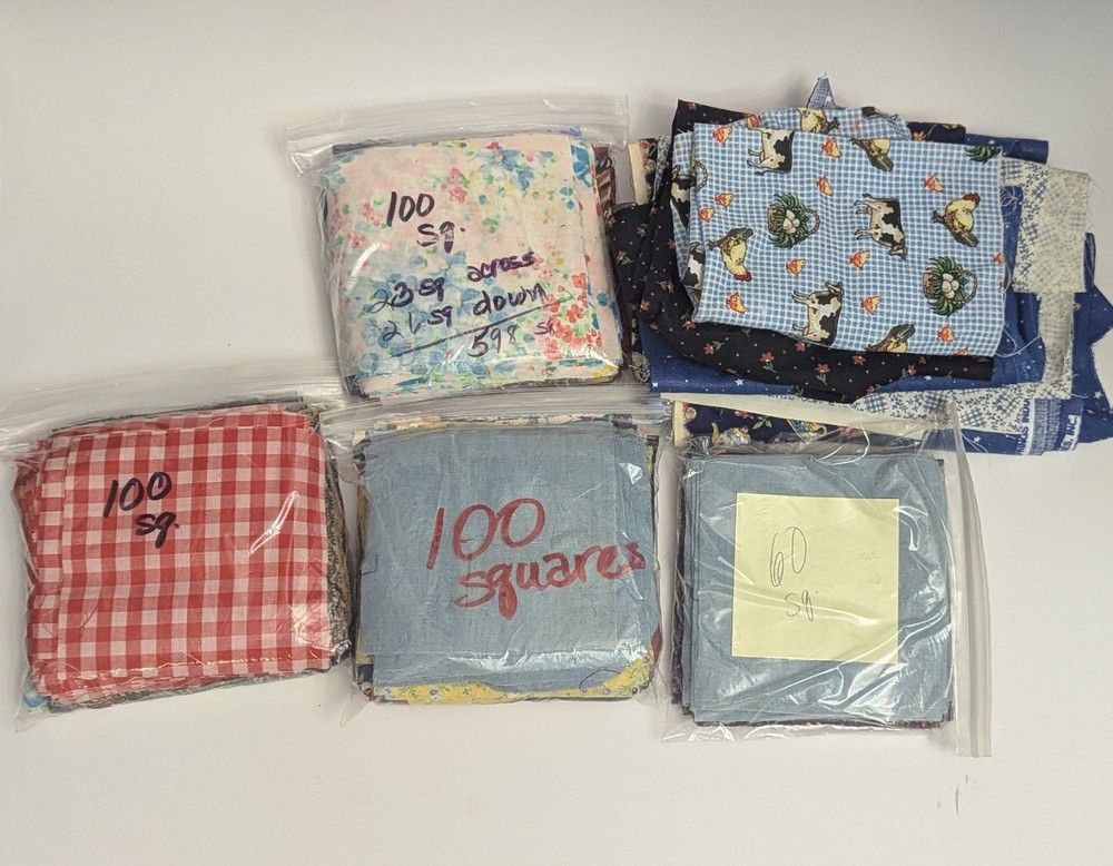 Quilting Squares Fabric Lot-360 4.5×4.5″ Squares + Remnants