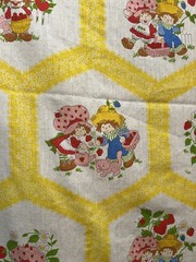 Vintage 1980s Strawberry Shortcake Fabric Spring Mills 2 Yards Honeycomb Yellow