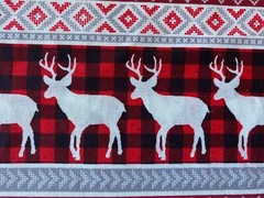 JO-ANN FABRIC~Norwegian Rustic Check~XMAS~RedGrayBlk~MOOSE~BUCK~DEER~Stripe Rows