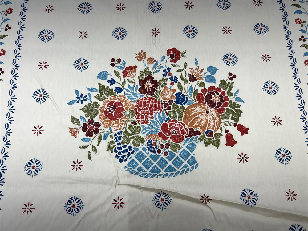 Vintage 1981 Atelier Floral Fruit Basket Pattern Fabric 1-1/2 Yards By 54” Wide