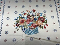 Vintage 1981 Atelier Floral Fruit Basket Pattern Fabric 1-1/2 Yards By 54” Wide