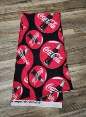 Coca-Cola Fleece Fabric Remnant 13″ x 44″ Black with Red Circles Bottles Print