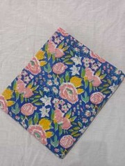 5 Yard Indian Blue Floral Hand Block Print Cotton Fabric Dressmaking Sewing Art