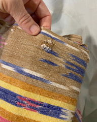 Fabric yardage, 2 pieces woven ikat cotton pink blue tan 42″x132″ + 42 x58″