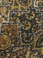 VTG 60 MCM Paisley Tiles Cheater Quilt Shades of Green Blue White Gold BTHY