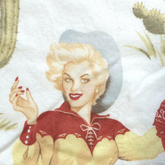 Alexander Henry Back In The Saddle 2008 Pinup Cowgirls White Fabric 2.6YD WASHED